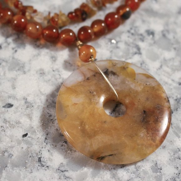 Orange Natural Stone Disc Necklace - Picture 2 of 6